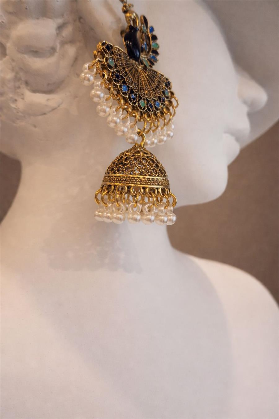 Gladys Tavuzkuşu Figürlü İncili ve Mineli Küpe